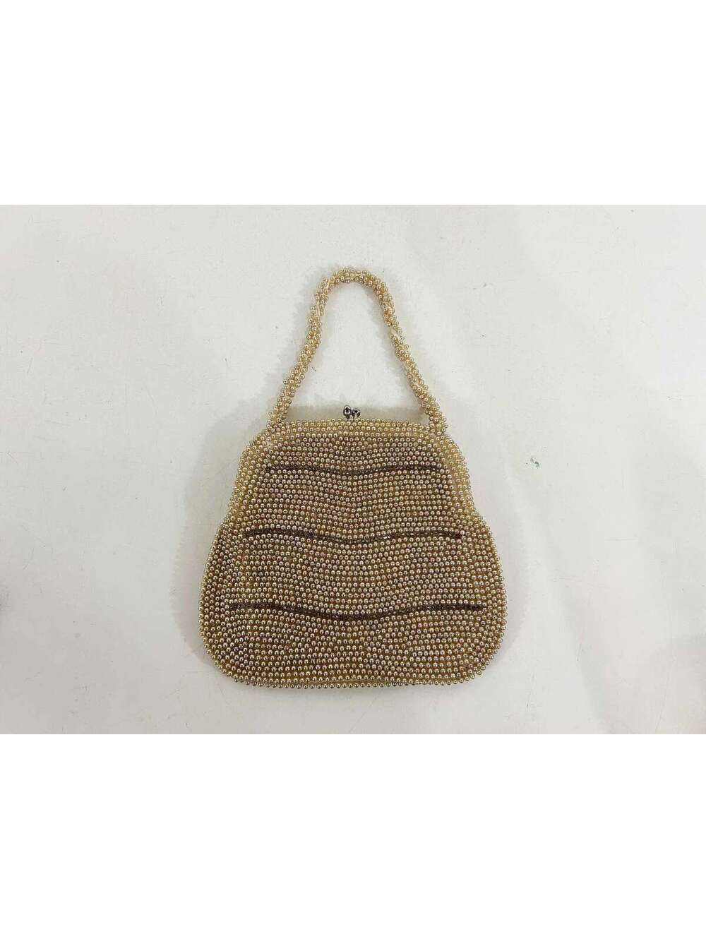 Vintage Cream Beaded Handbag Kisslock Clasp Bag Bridal Purse Wedding 1950s
